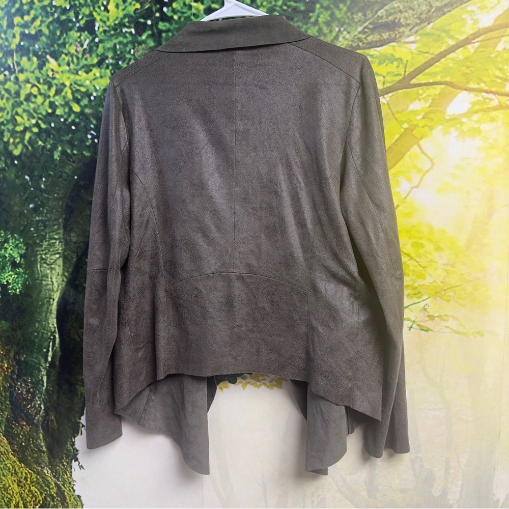 Worthington Faux Suede Drape Front Jacket Womens Medium Taupe Open Cardigan - Picture 3 of 8